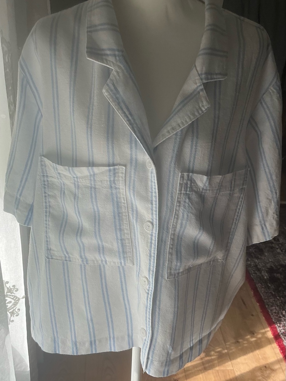 Buffalo David Bitton Light Blue and White Striped Short Sleeve Camp Shirt